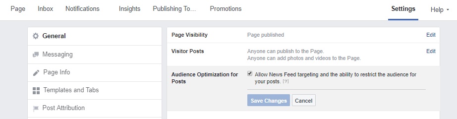 A screen shot of Facebook settings.